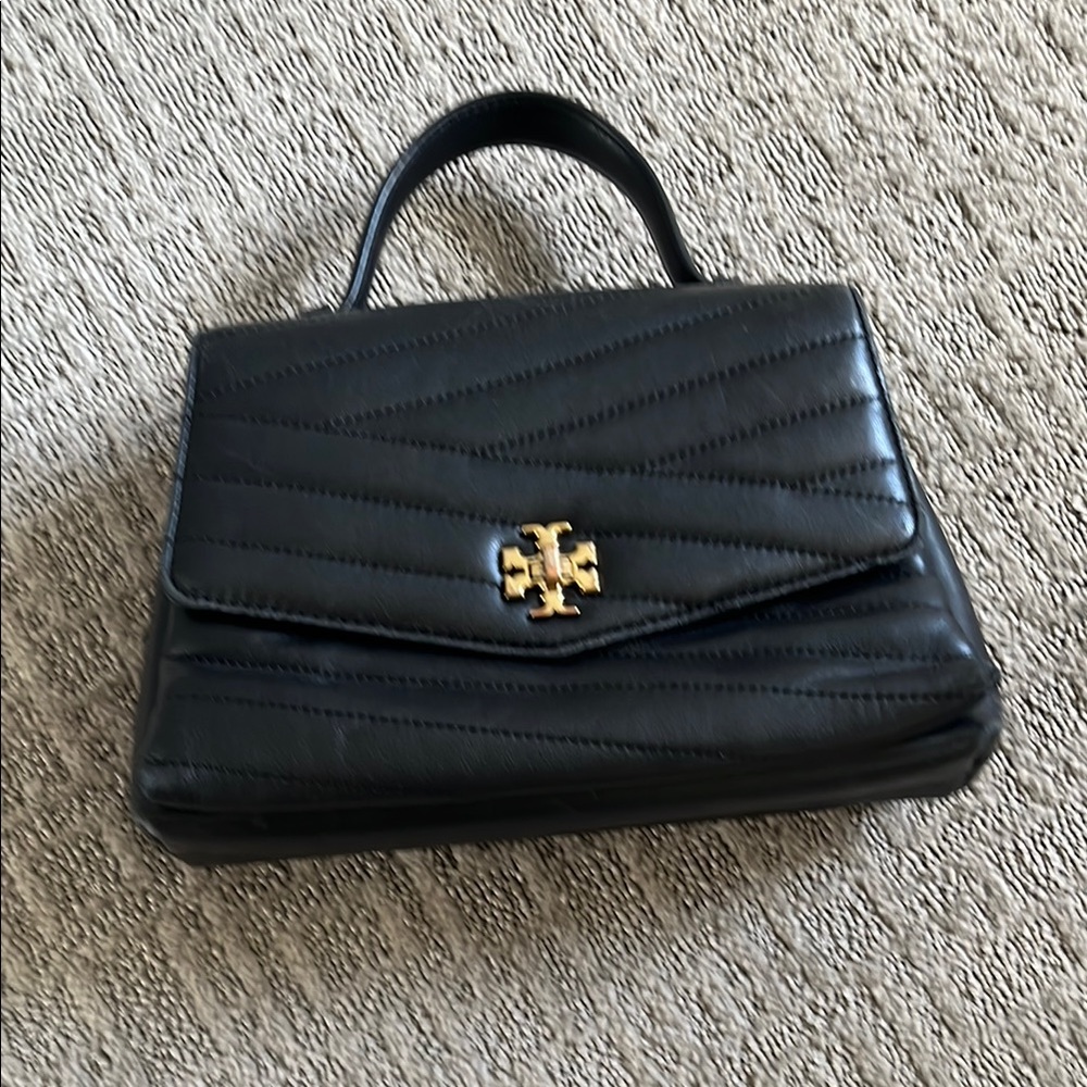 Tory Burch Black Quilted Satchel with Gold Hardware